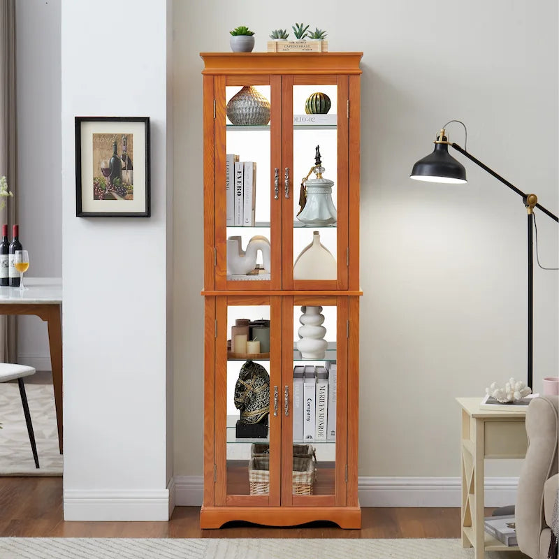 Lighted Glass Curio Display Cabinet,Display Cabinet,Glass Storage Cabinet Glass Wine cabinet Wood Frame Toy Display
