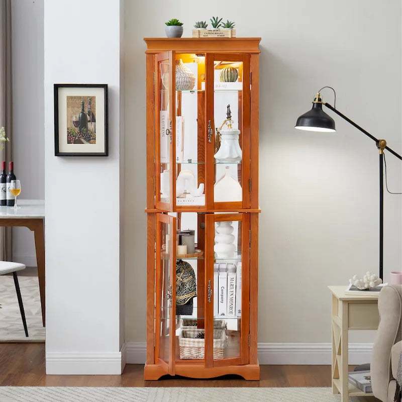 Lighted Glass Curio Display Cabinet,Display Cabinet,Glass Storage Cabinet Glass Wine cabinet Wood Frame Toy Display