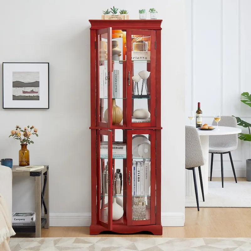 Lighted Glass Curio Display Cabinet,Display Cabinet,Glass Storage Cabinet Glass Wine cabinet Wood Frame Toy Display
