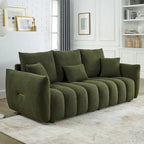 Green 82 Teddy Upholstered 3-Seater Sofa with 3 Back Pillows and Solid Wood Frame