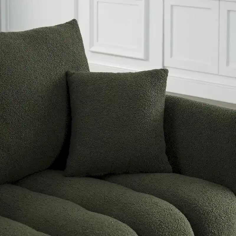 Green 82 Teddy Upholstered 3-Seater Sofa with 3 Back Pillows and Solid Wood Frame