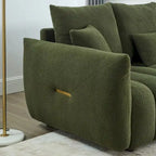 Green 82 Teddy Upholstered 3-Seater Sofa with 3 Back Pillows and Solid Wood Frame