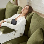 Green 82 Teddy Upholstered 3-Seater Sofa with 3 Back Pillows and Solid Wood Frame