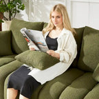 Green 82 Teddy Upholstered 3-Seater Sofa with 3 Back Pillows and Solid Wood Frame