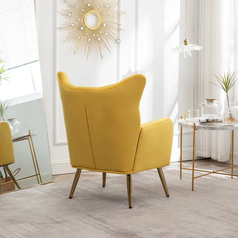 Yellow 30.25 Velvet Button Tufted Accent Chair with Gold Legs