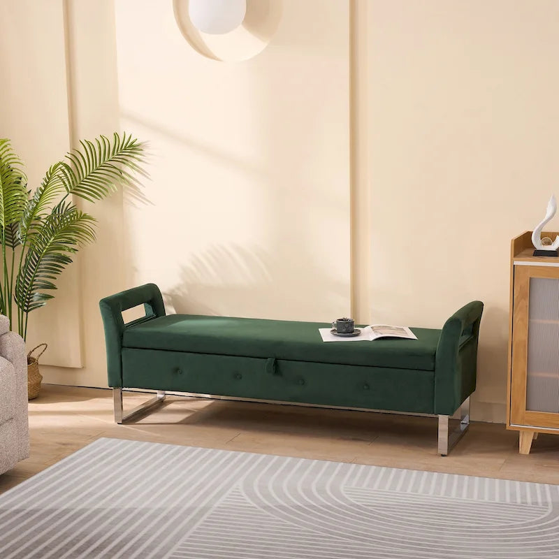 67.91Wide Velvet Storage Soft Bench with Armrests for Living Room, Entryway and Bedroom