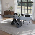 63-94Modern Extendable Dining Table for 6-10, Matte Black Kitchen Table with Black Carbon Steel Legs