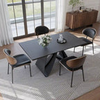 63-94Modern Extendable Dining Table for 6-10, Matte Black Kitchen Table with Black Carbon Steel Legs
