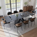63-94Modern Extendable Dining Table for 6-10, Matte Black Kitchen Table with Black Carbon Steel Legs