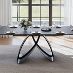 63-94Modern Extendable Dining Table for 6-10, Matte Black Kitchen Table with Black Carbon Steel Legs