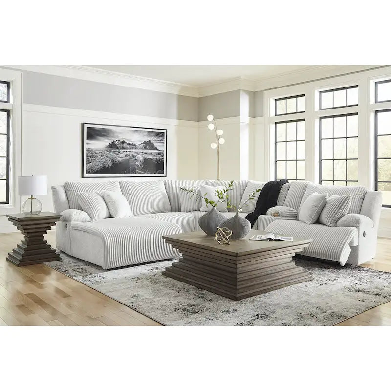Signature Design by Ashley Top Tier Light Gray 6-Piece Reclining Sectional with Chaise - 149.5W x 132.5D x 40H