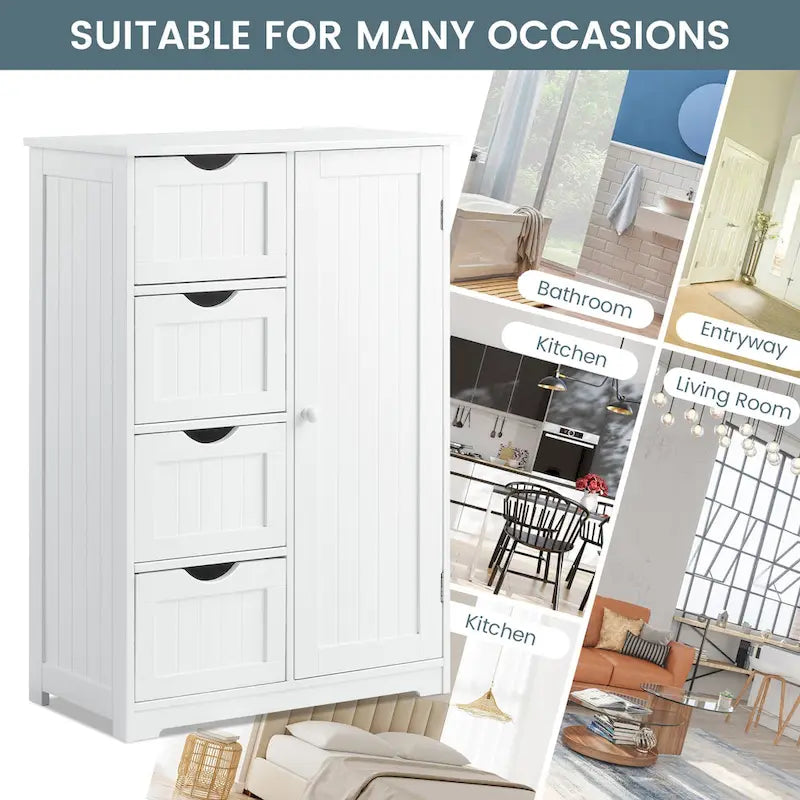 Costway Wooden 4 Drawer Bathroom Floor Cabinet Storage Cupboard 2