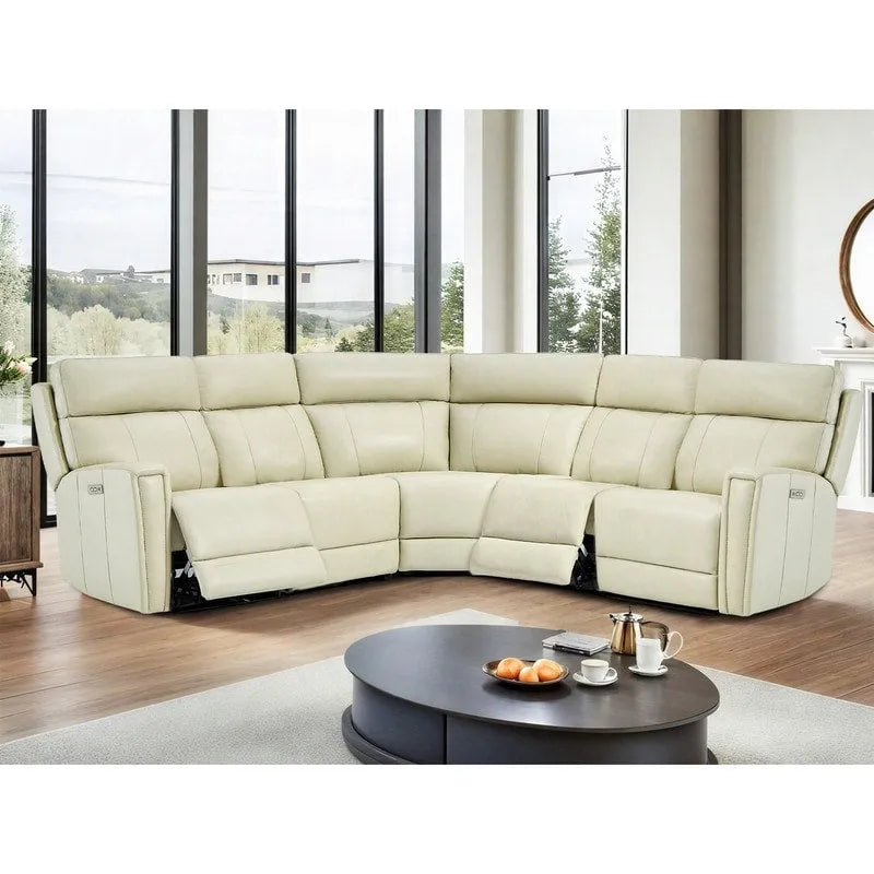 Genuine Leather Power Recliner Sectional Sofa with Ajustable Headrest, Dual Power, USB&USB-C Port