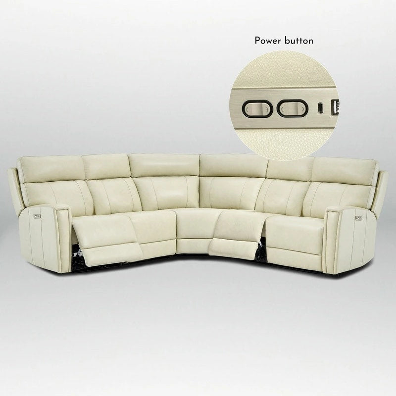 Genuine Leather Power Recliner Sectional Sofa with Ajustable Headrest, Dual Power, USB&USB-C Port