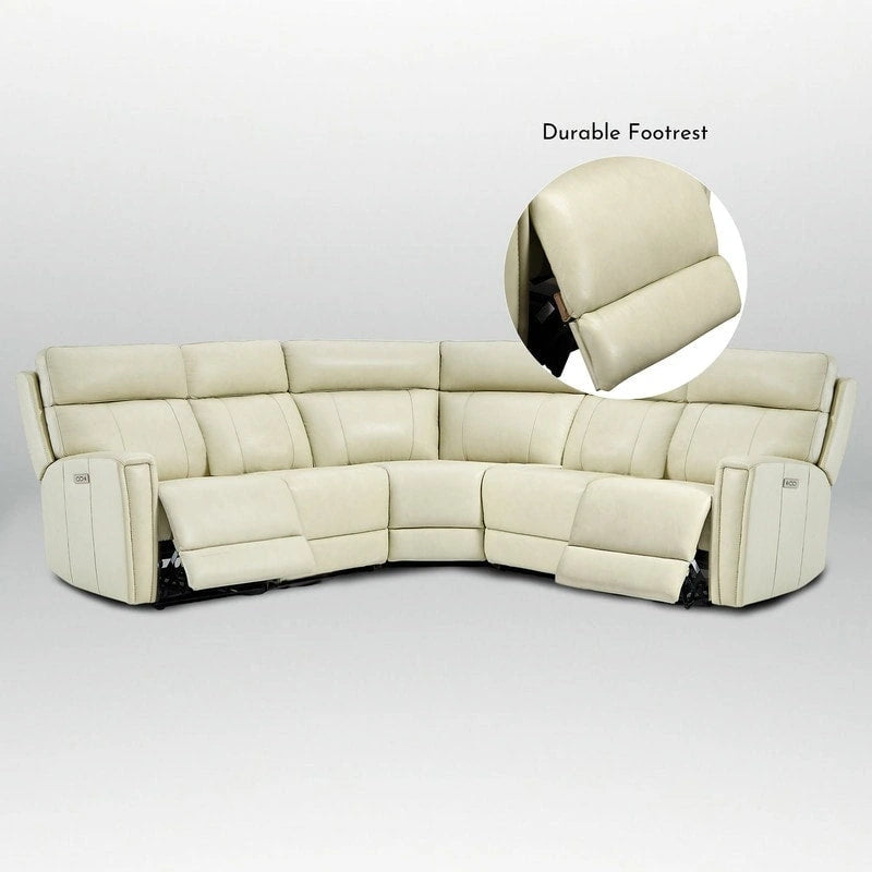 Genuine Leather Power Recliner Sectional Sofa with Ajustable Headrest, Dual Power, USB&USB-C Port