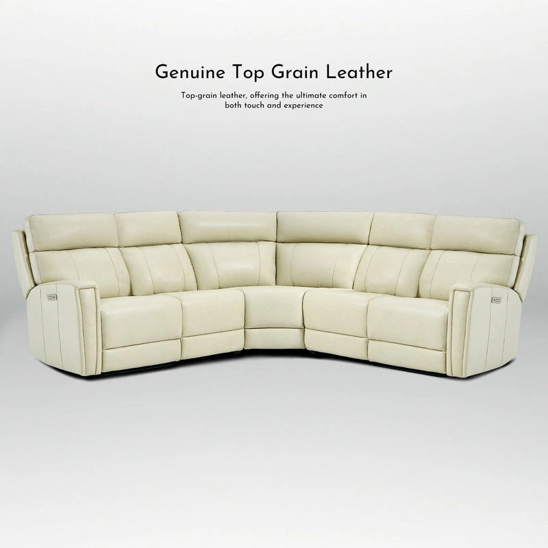 Genuine Leather Power Recliner Sectional Sofa with Ajustable Headrest, Dual Power, USB&USB-C Port