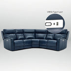 Genuine Leather Power Recliner Sectional Sofa with Ajustable Headrest, Dual Power, USB&USB-C Port