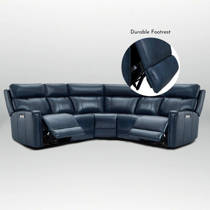 Genuine Leather Power Recliner Sectional Sofa with Ajustable Headrest, Dual Power, USB&USB-C Port