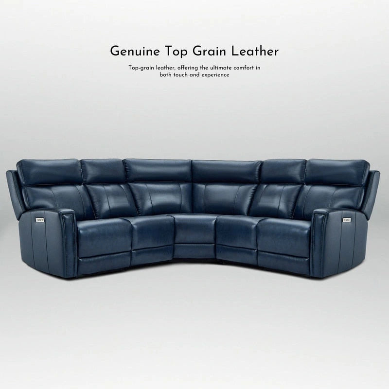 Genuine Leather Power Recliner Sectional Sofa with Ajustable Headrest, Dual Power, USB&USB-C Port