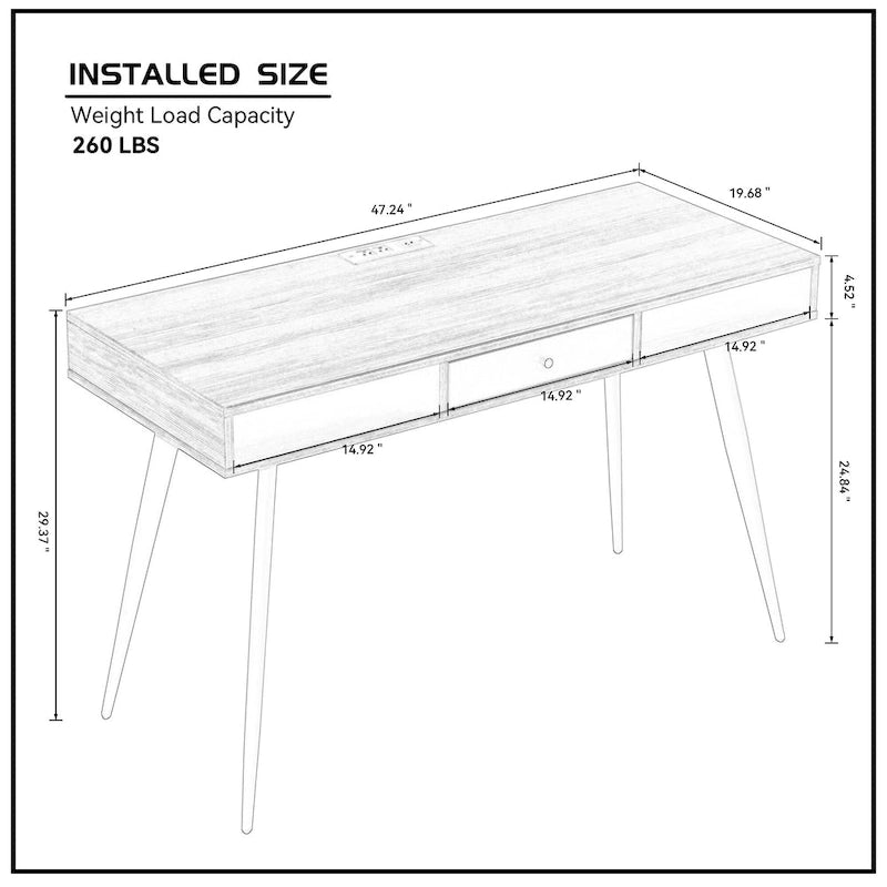 Mid Century Desk with USB Ports and Power Outlet, Modern Writing Study Desk with Drawers,Home Office Computer Desk
