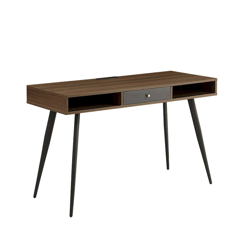 Mid Century Desk with USB Ports and Power Outlet, Modern Writing Study Desk with Drawers,Home Office Computer Desk