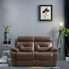 63 Genuine Leather 2-Seater Reclining Sofa with Overstuffed Armrests
