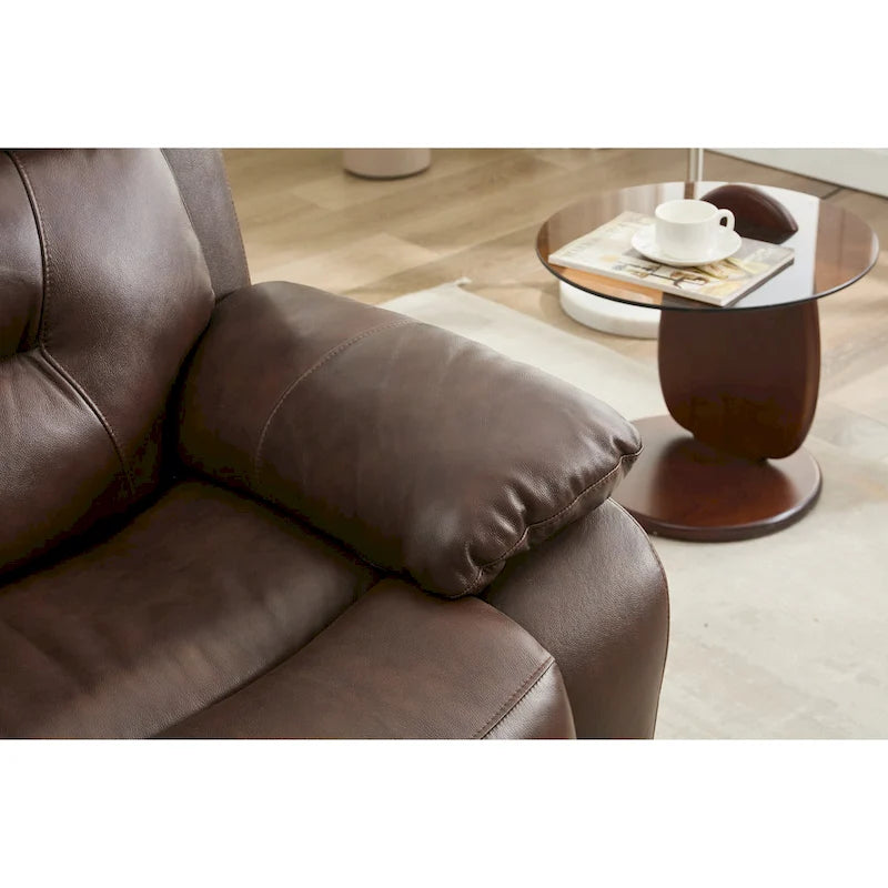 63 Genuine Leather 2-Seater Reclining Sofa with Overstuffed Armrests