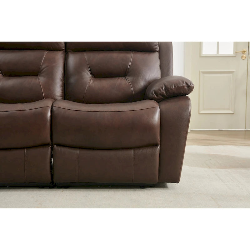 63 Genuine Leather 2-Seater Reclining Sofa with Overstuffed Armrests