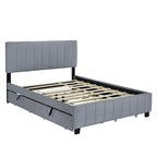 Queen Size Velvet Platform Bed with 1 Twin XL Trundle Upholstered Bed Frame and 2 Drawers Storage Bed No Box Spring Needed