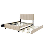 Queen Size Velvet Platform Bed with 1 Twin XL Trundle Upholstered Bed Frame and 2 Drawers Storage Bed No Box Spring Needed