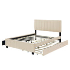 Queen Size Velvet Platform Bed with 1 Twin XL Trundle Upholstered Bed Frame and 2 Drawers Storage Bed No Box Spring Needed