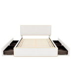Comfy Queen Size Upholstered Platform Bed with 4 Drawers Ample Storage & Headboard, Footboard & Hidden Both Sides Drawers