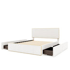 Comfy Queen Size Upholstered Platform Bed with 4 Drawers Ample Storage & Headboard, Footboard & Hidden Both Sides Drawers
