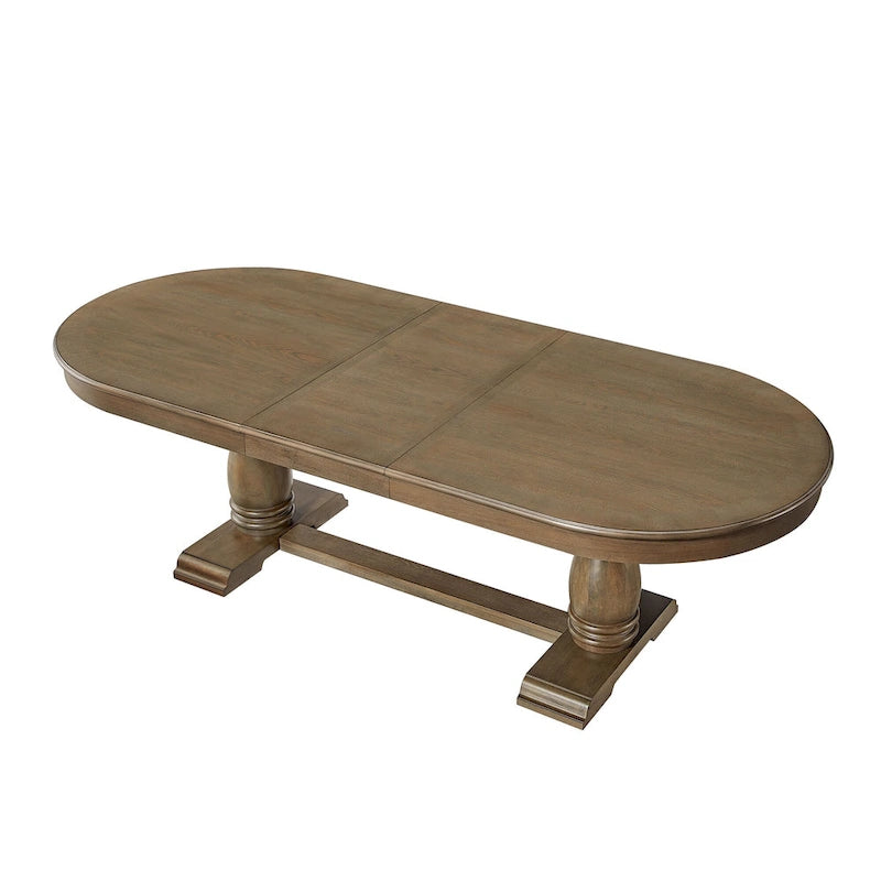 7 Pcs Solid Wood Dining Table Set, , Kitchen Extendable Dining Table Set with Curved Table and 6 Upholstered Chairs