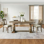 7 Pcs Solid Wood Dining Table Set, , Kitchen Extendable Dining Table Set with Curved Table and 6 Upholstered Chairs