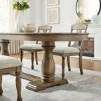 7 Pcs Solid Wood Dining Table Set, , Kitchen Extendable Dining Table Set with Curved Table and 6 Upholstered Chairs