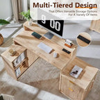 67 Modern L Shaped Desk, Wood Home Office Desk with Charging Station