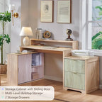 67 Modern L Shaped Desk, Wood Home Office Desk with Charging Station