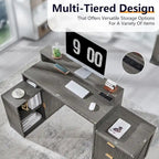 67 Modern L Shaped Desk, Wood Home Office Desk with Charging Station