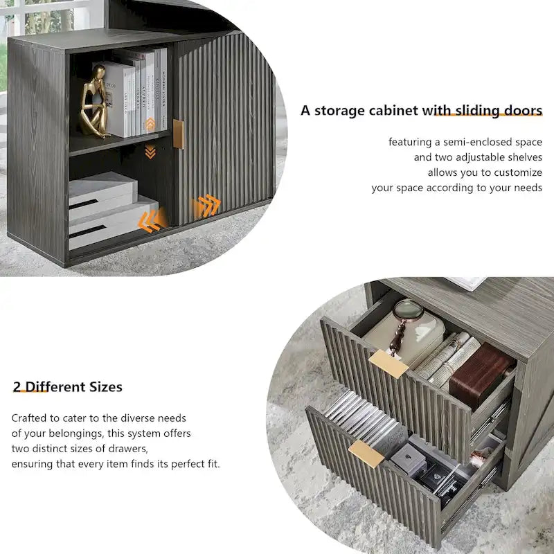 67 Modern L Shaped Desk, Wood Home Office Desk with Charging Station