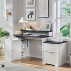 67 Modern L Shaped Desk, Wood Home Office Desk with Charging Station