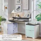 67 Modern L Shaped Desk, Wood Home Office Desk with Charging Station