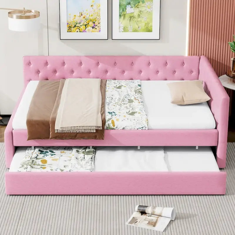 Full XL Solid Wood Platform Bed with Twin XL Trundle, Pine Frame