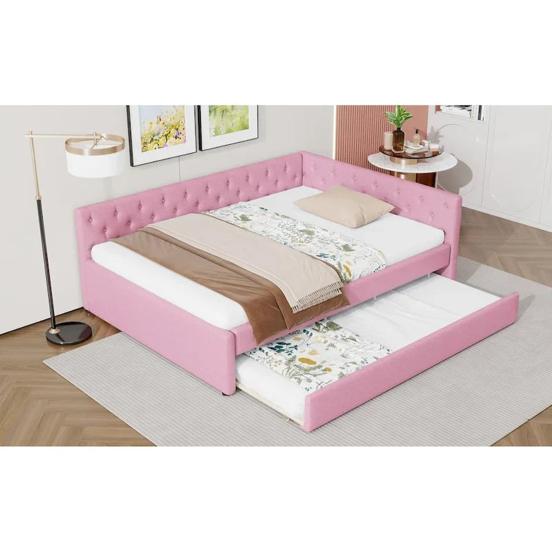 Full XL Solid Wood Platform Bed with Twin XL Trundle, Pine Frame