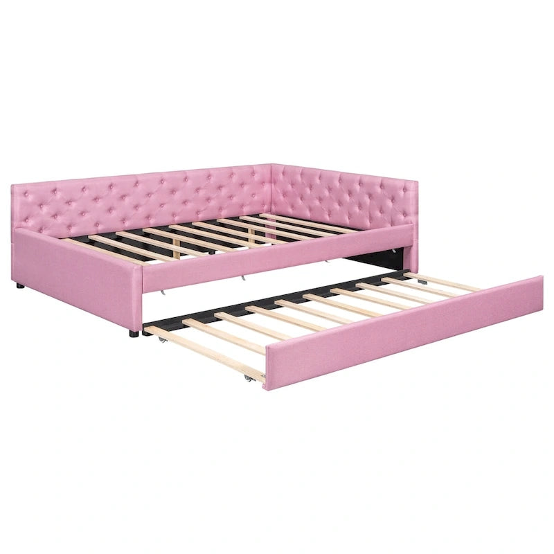 Full XL Solid Wood Platform Bed with Twin XL Trundle, Pine Frame