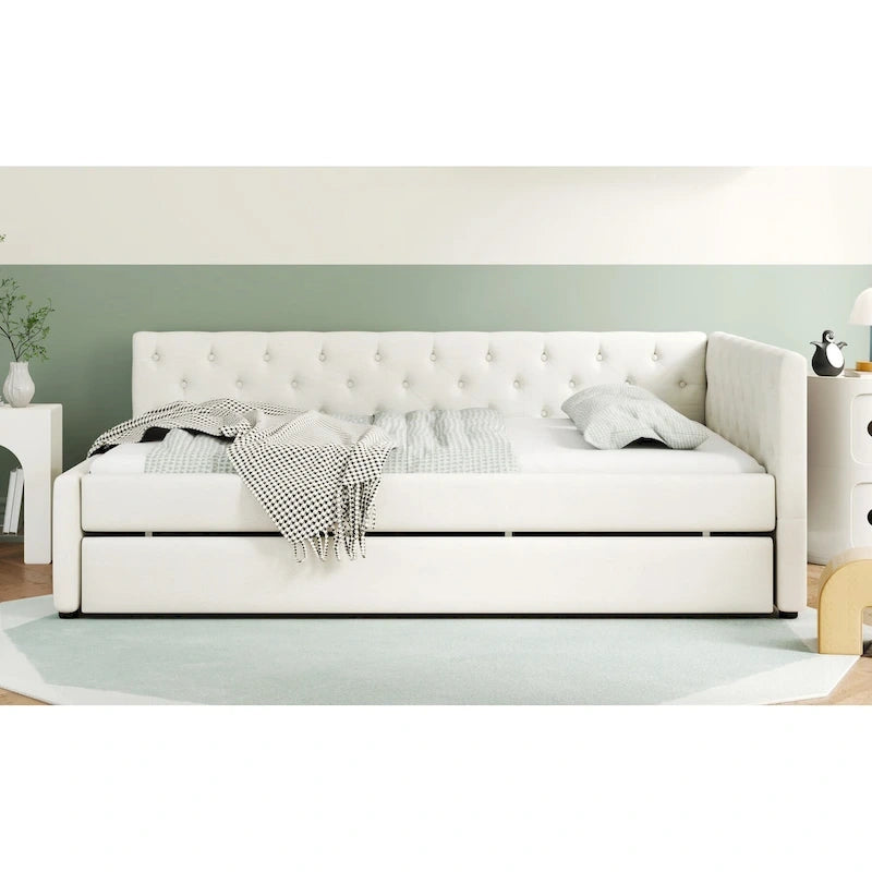 Full XL Solid Wood Platform Bed with Twin XL Trundle, Pine Frame