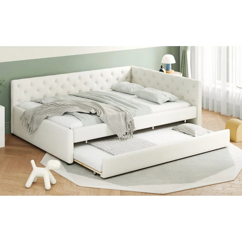 Full XL Solid Wood Platform Bed with Twin XL Trundle, Pine Frame