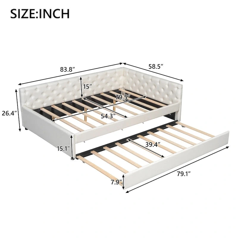 Full XL Solid Wood Platform Bed with Twin XL Trundle, Pine Frame