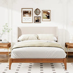 Solid Bamboo Wood Platform Bed with 48 Double Wing Upholstered Headboard