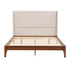 Solid Bamboo Wood Platform Bed with 48 Double Wing Upholstered Headboard